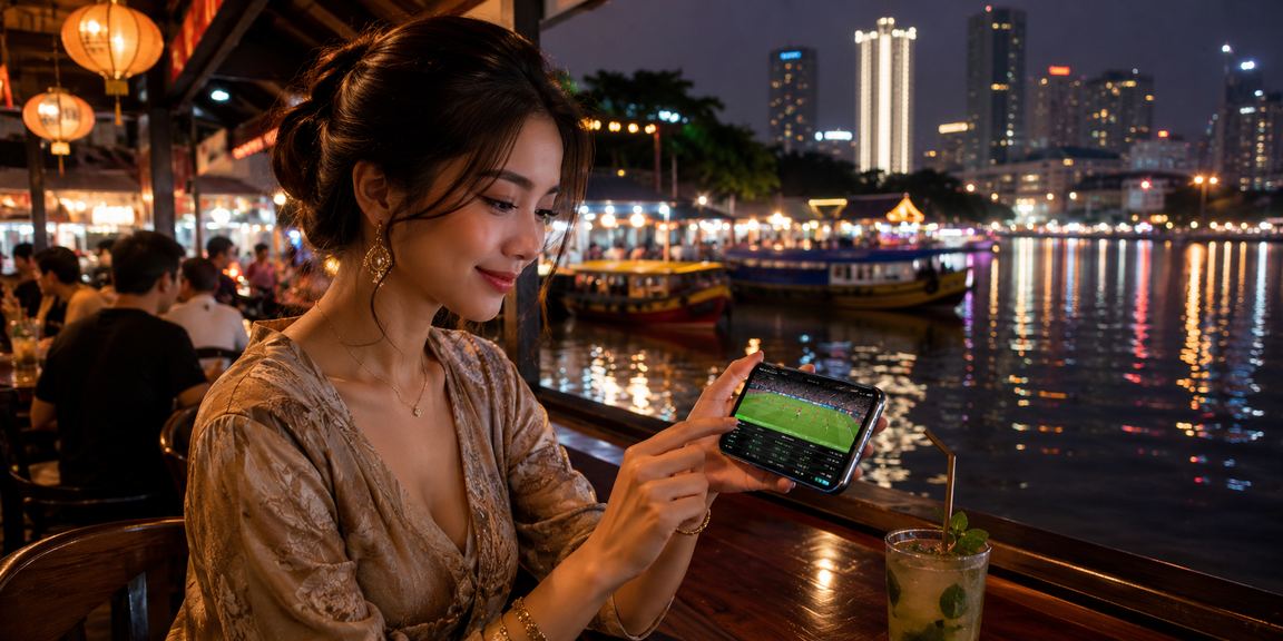 Pengguna Malaysia membuat pertaruhan bola sepak dalam talian di Kuala Lumpur